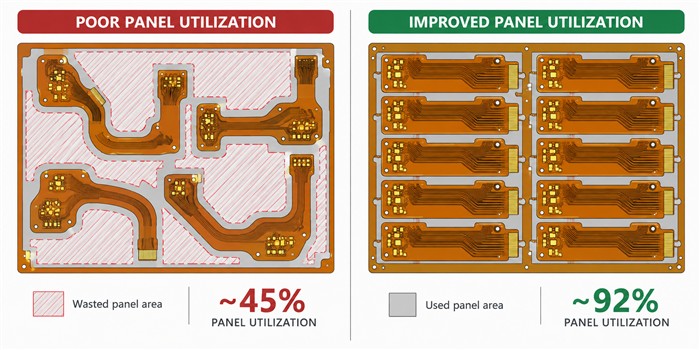 Poor versus improved flex PCB panel utilization